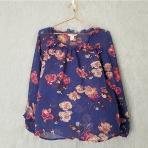 Sundance Multicolor Floral Long Sleeve Semi Sheer Silk Blouse Women Size Medium